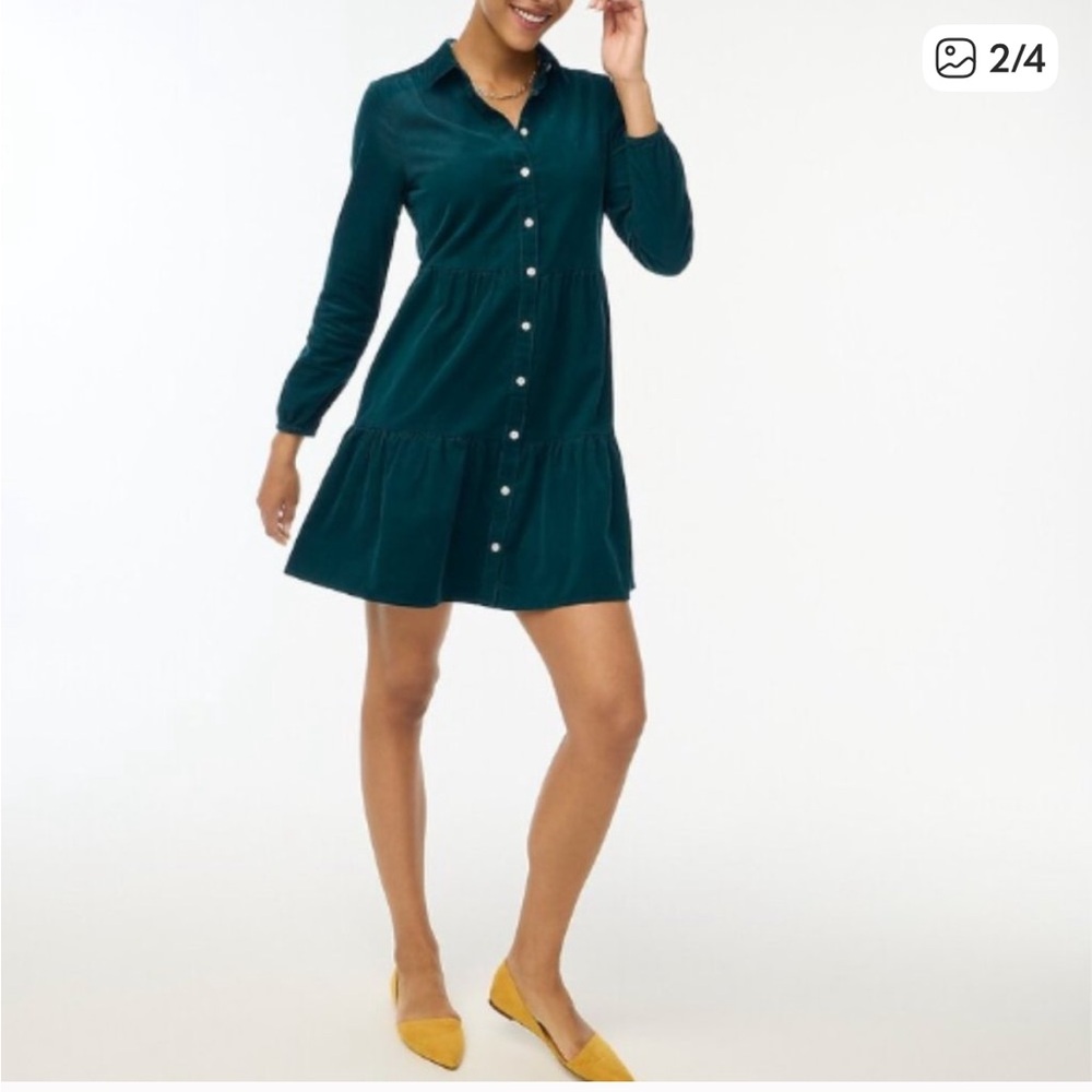 J. Crew Dark Green Long Sleeve Dress